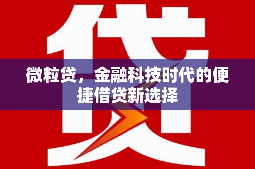 大岭山微粒贷，金融科技时代的便捷借贷新选择